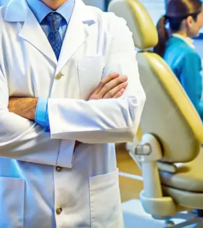 Dentist with patient in clinic