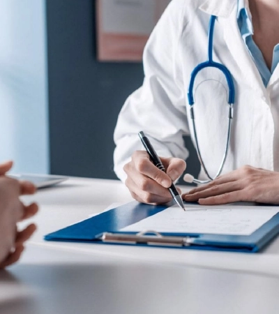 Doctor writing notes during consultation